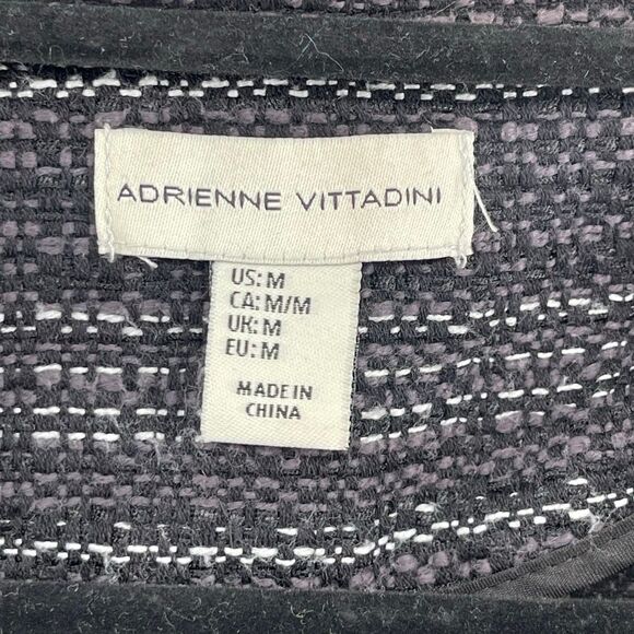 Adrienne Vittadini Women’s Medium Black White Open Front Tweed Fringe Blazer - Picture 4 of 14